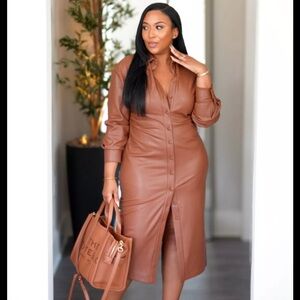Walmart (Scoop Brand) Faux Leather Brown Midi Dress NWT